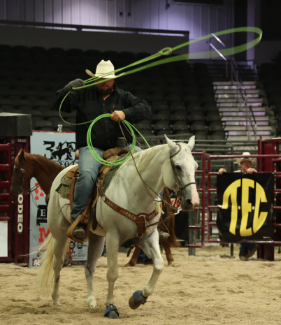 Cowboy on horse with lasso