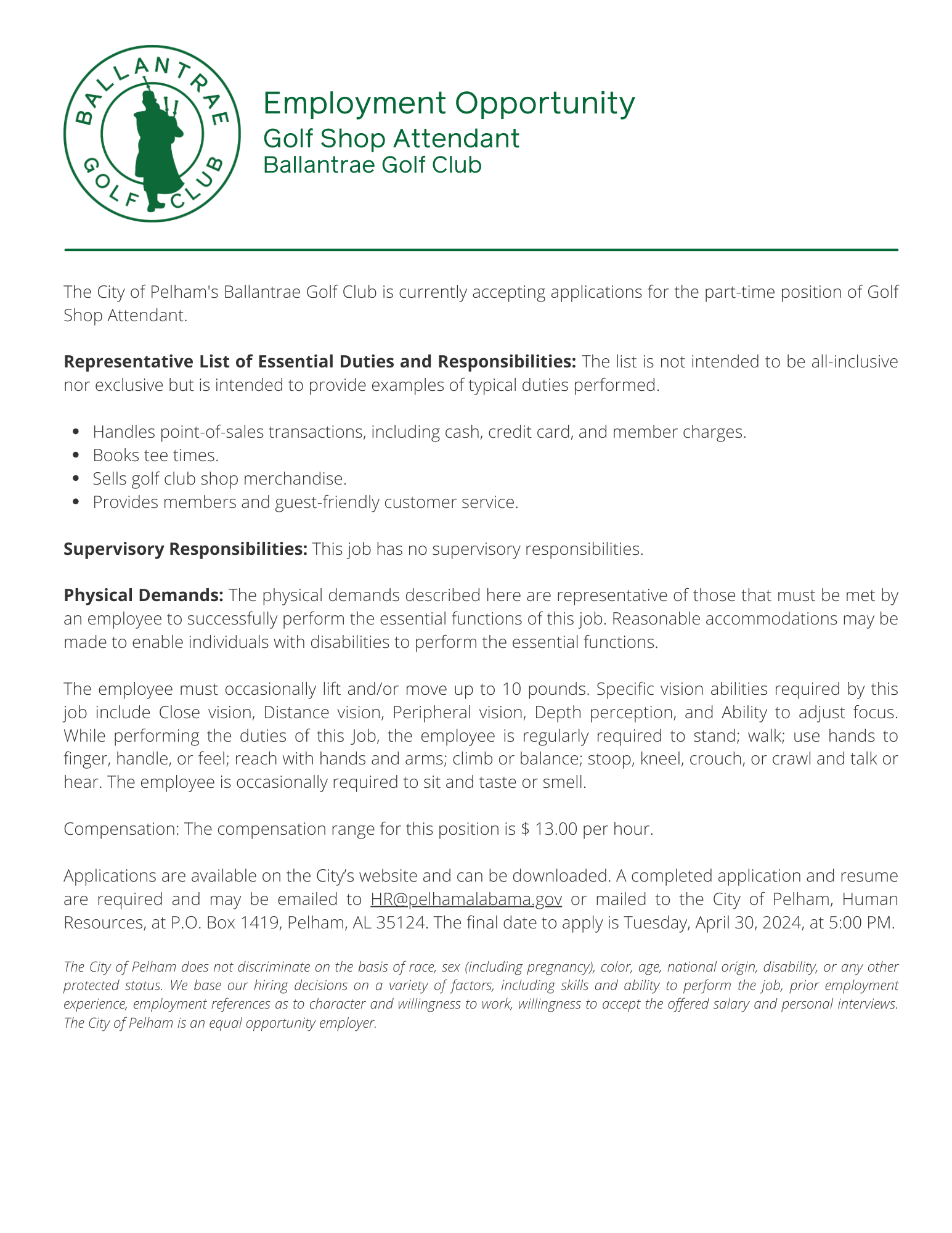 Ballantrae - MA - Golf Shop Attendant 2024 02